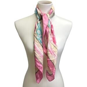 Vintage Vera Pink Blue Square Floral Silk 31" Square Fashion Scarf